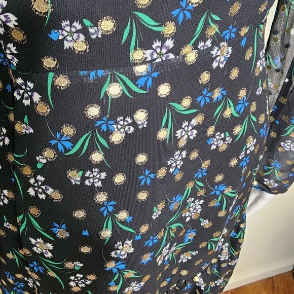 NWOT Yumi Kim V Neck Fit and flare Floral Metallic Dot Mini Dress Black Small - Picture 12 of 14